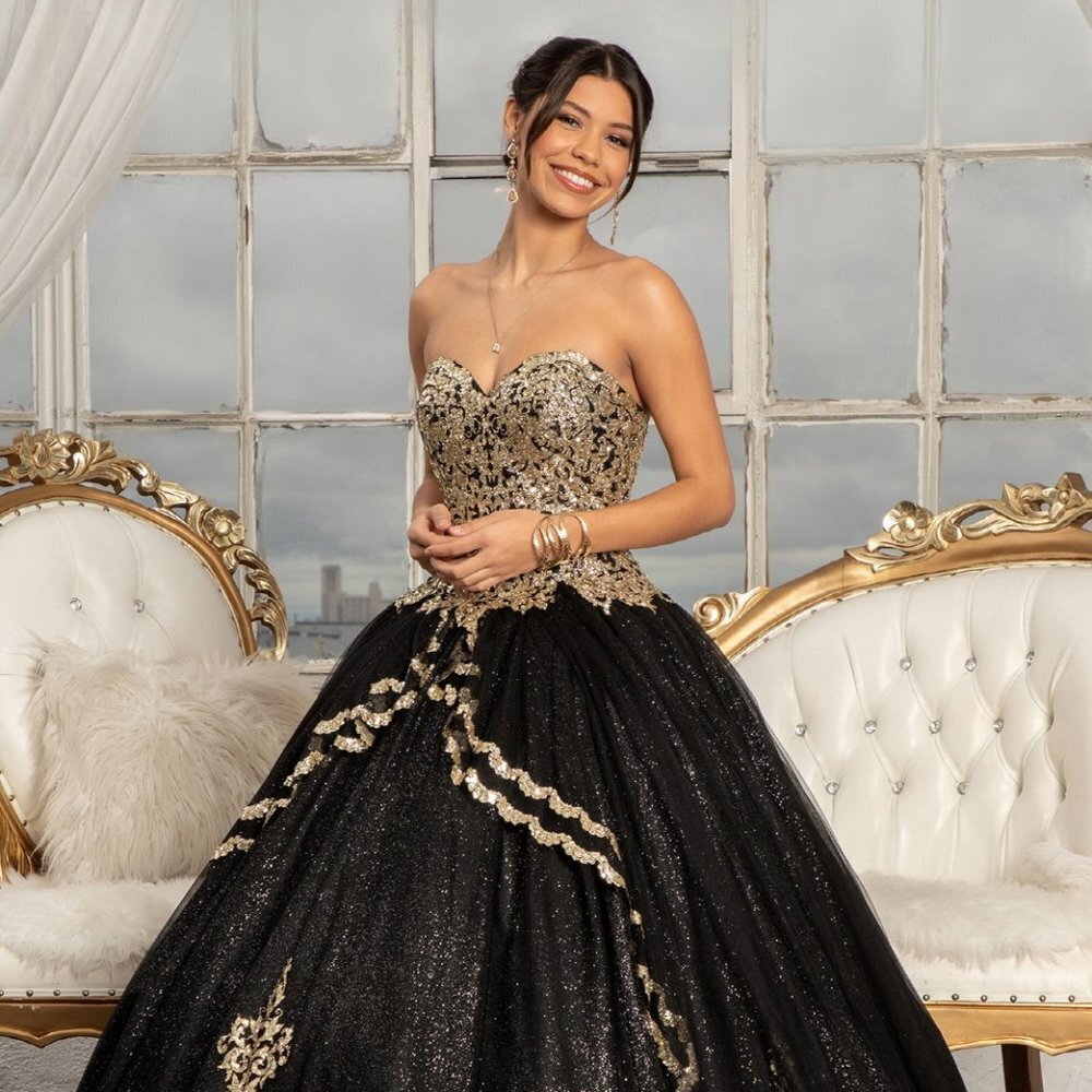NEW LONG OFF SHOULDER SLEEVELESS BALL GOWN WITH LACE UP BACK & GLITTER GL3022